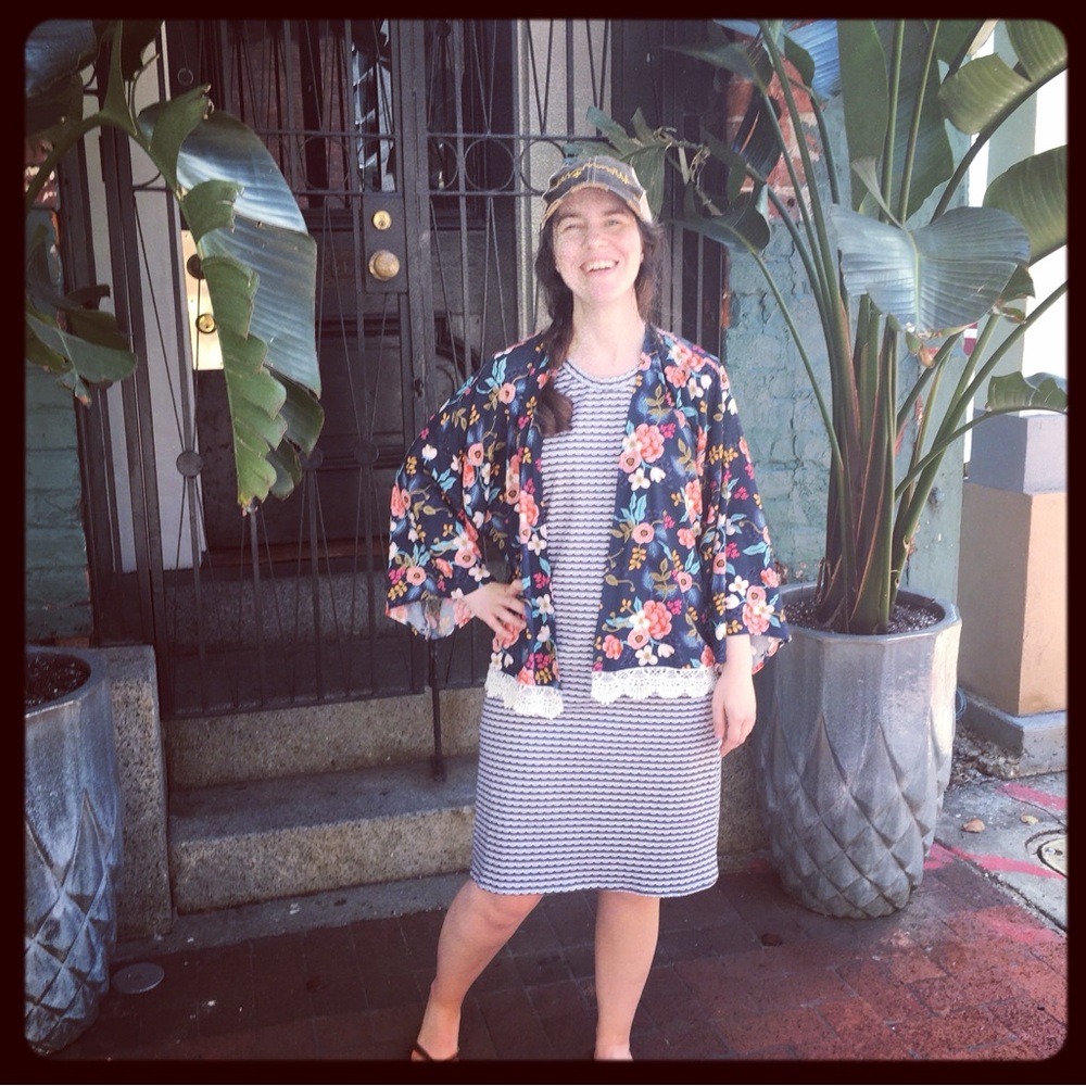 Handmade Floral Cropped Kimono with Lace Trim